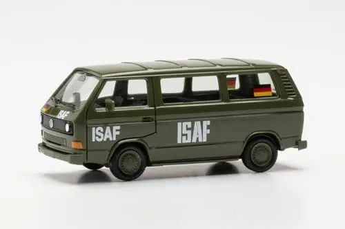 Produktbild: herpa Modellauto VW T3 Bus ISAF, Miniatur im Maßstab 1:87, Sammlerstück, Made in Germany, Modell aus Kunststoff