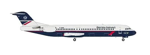 Produktbild: herpa Modellflugzeug British Airways (TAT) Fokker 100 – F-GIOA, Miniatur im Maßstab 1:200, Sammlerstück, Modell ohne Standfuß, Metall