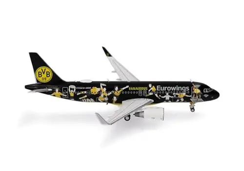 Produktbild: herpa Modellflugzeug Eurowings Airbus A320 BVB Fanairbus - D-AEWM, Miniatur im Maßstab 1:400, Sammlerstück, Modell mit Standfuß, Metall