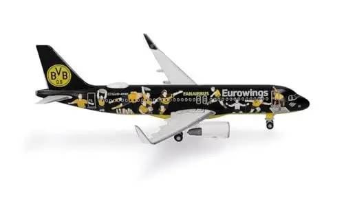 Produktbild: herpa Modellflugzeug Eurowings Airbus A320 BVB Fanairbus - D-AEWM, Miniatur im Maßstab 1:500, Sammlerstück, Modell ohne Standfuß, Metall, Schwarz