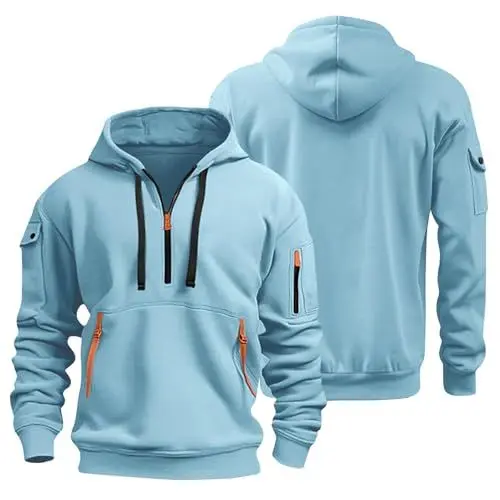Produktbild: Herren Hooded Einfarbig Vordertasche Sweatshirt Freizeit Leicht Soft Kordelzug Sweatshirt für Männer Hoodie Slim Fit Kordelzug Sweatshirts Türkis 5XL