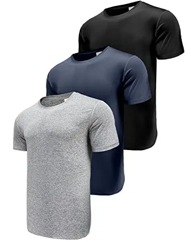 Produktbild: Herren 3er Pack Sport Tshirts Funktionsshirt Laufshirt Kurzarm T-Shirts UPF 50+ Schnelltrocknend Atmungsaktiv Sport Shirt Männer Sportshirt Herren Kurzarm Trainingsshirt Black/Navy/HGrey-3P13-2XL