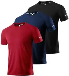 Produktbild: Herren 3er Pack Sport Tshirts Kurzarm Funktionsshirt Laufshirt Mesh Schnelltrocknend Atmungsaktiv Sport T-Shirts Sommer Fitness Trainingsshirt Running Shirts für Männer Black/Navy/Red-3P01-S