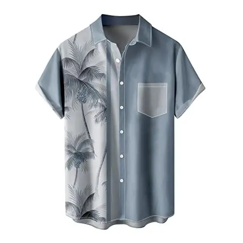 Produktbild: Herren 50er Jahre Herren Kleidung Rockabilly Stil Baumwolle Herren Hemden Kurzarm Fifties Bowling Casual Button-Down Shirts(Blue,XL)