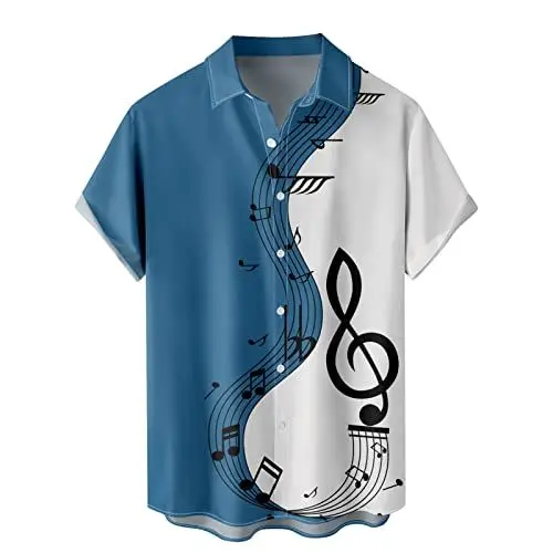 Produktbild: Herren 50er Jahre männlich Kleidung Rockabilly-Art-beiläufige Baumwollbluse Fifties Bowling-Kleid Shirts(Blue,M)
