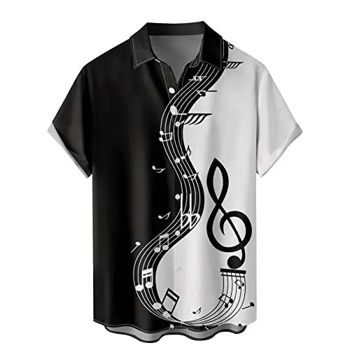 Produktbild: Herren 50er Jahre männlich Kleidung Rockabilly-Art-beiläufige Baumwollbluse Fifties Bowling-Kleid Shirts(Black,XXL)