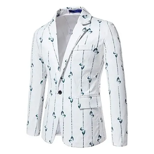 Produktbild: Herren Anzug Smoking Anzugjacke Regular Fit Jacke Business Blazer Herbst Gestreifter Anzugmantel mit EIN Knop Reverskragen Casual Smokingjacke Hochzeit Party Prom Cocktail Sakko(White,XL)