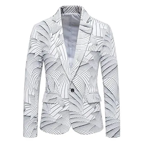 Produktbild: Herren Anzugjacke Casual Business Hochzeit Langarm Print Blumen Anzug Mantel Jacke Sakko Anzugjacken Slim Fit Sportlich Smokingjacke Business(White,M)