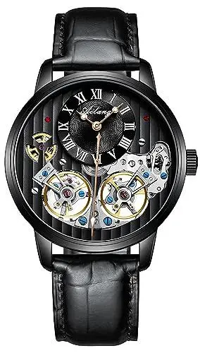 Produktbild: Herren Automatik Uhren Skelett Ailang Serie Lederband Männer Armbanduhr (Schwarz)