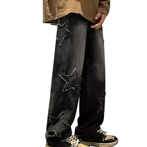 Produktbild: Herren Baggy Fit Jeans Jeanshose Streetwear Loose Denim Pants Hose mit weitem Bein Lässig Jeans Hose Herren weiß Hose Herren kurz mit Taschen reißverschluss männer Kurze Hose Jeans Baggy