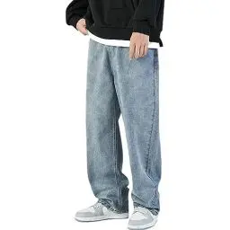 Produktbild: Herren Baggy Jeans Y2k Hip Hop Jeans Vintage Pants Straight Leg Hosen Teenager Jungs Streetwear Jeanshose (01-Blue, M)