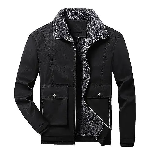 Produktbild: Herren Bomberjacke Gefüttert Winter Jacke mit 4 Taschen US Army Fliegerjacke Warm Freizeit Übergangsjacke Winddicht Stehkragen College Jacke(Black,XL)