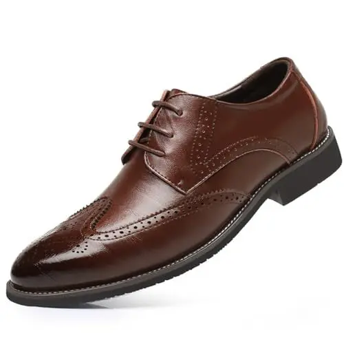Produktbild: Herren Brogue Anzugschuhe Schnürhalbschuhe Oxford Hochzeit Business Lederschuhe Braun 47