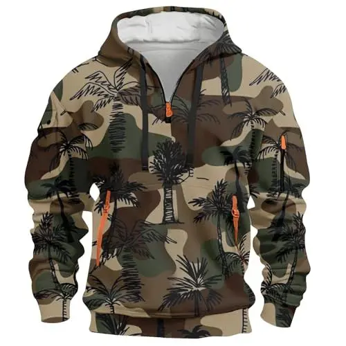 Produktbild: Herren Camouflage Pullover Y2K Camo Zip Hoodie Herren Jagd Taktische Camo Hoodie Für Herren Langarm Camo Kapuzenpullover Winter Outdoor Camo Sportjacke Herren Tarnjacke Herren Braun Sweatshirts M