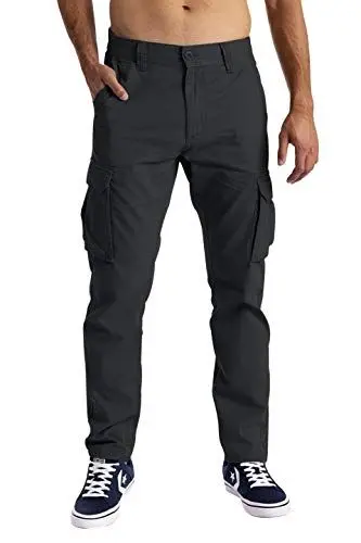 Produktbild: Herren Cargo Hose 6 Taschen 100% Baumwolle Freizeithose Loose Fit Arbeitshose (38W / 32L, Dunkelgrau)