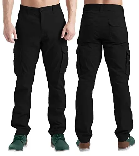 Produktbild: Herren Cargohose Schwerlast Arbeitskleidung Tactical Super Dehnbar Flex Baumwolle Straight Freizeithose 12 Taschen Entspannte Passform Combat Arbeitshose Alle Größen 32W-44W (Schwarz, 34W / 34L)