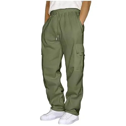 Produktbild: Generisch Einfarbige Kordelzug-elastische Taille, einfarbige Taschenhose, lockere Sporthose Cargohose Herren Tunnelzug Jogginghose Herren Mit 6 (e-AG, M)