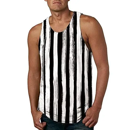 Produktbild: Herren Casual Frühling Sommer ärmellos Bedruckt O Neck Shirt Tanktops Bluse Funktionsshirt Herren Ärmellos (S,Schwarz)