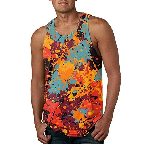 Produktbild: Herren Casual Frühling Sommer ärmellos bedrucktes T-Shirt mit O-Ausschnitt Tanktops Bluse Hoodie Ärmellos Herren (M,Orange)