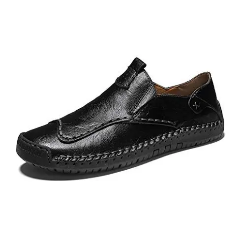 Produktbild: Herren Casual Leder Loafers Fashion Driving Breathable Mokassins Lightweight Slip-on Business Dress Schuhe Outdoor Working Oxford（47 EU,Schwarz