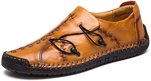 Produktbild: Herren Casual Loafers Fahrschuhe Oxfords Bequeme Verstellbare Sneaker Walking Schuhe Leder Slip auf Penny Classic Mokassins（Gelb,43.5/44 EU,44 Markengröße