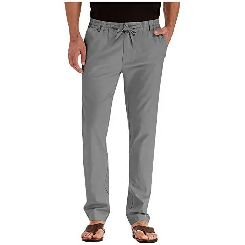 Produktbild: Herren Casual Slim Fit Unifarbene Business Hosen Lange Stretch Outdoor Pants mit Taschen Bequeme Classic Unisexhose für Männer Grau 2XL