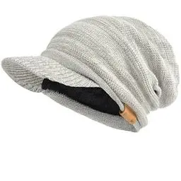 Produktbild: Herren Dame Dick Vlies Gefütterte Strickmützen Stricken Slouch Mütze Mit Visier (Blass/Grau)