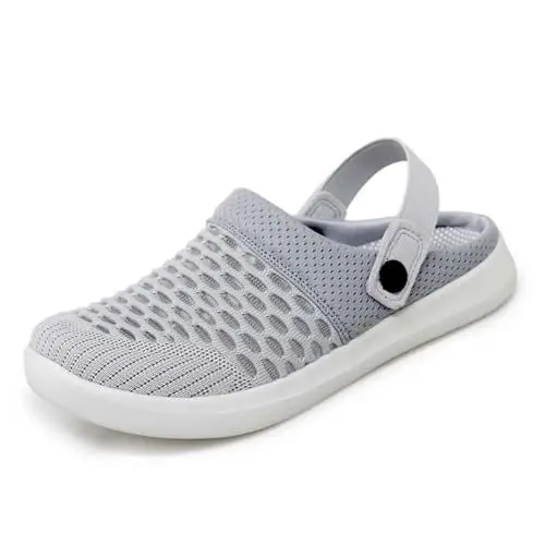 Produktbild: HYDLONGR Herren Damen Leichtgewichtige Atmungsaktive Gestrickte Garten Sandalen Schnell Trocknend Strand Hausschuhe Rutschfest Clogs Schuhe Grau 42 EU
