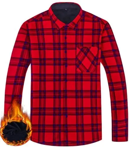 Produktbild: Herren Dickes Kariertes Hemd Kariertes Freizeithemd Langarm Button Down Kariertes Gefüttert Hemdjacke Mit Tasche (Rot,3XL)