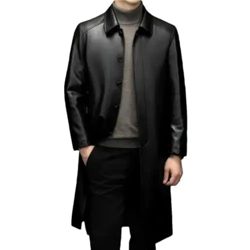 Produktbild: Herren Echtlederjacken Frühling Herbst Casual Trenchcoat Lange Lederjacke Lose Oberbekleidung