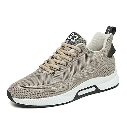 Produktbild: Herren Elevator Schuhe Höhensteigerung Schuhe Schnürsenkel Mesh Sneaker Casual Walkingschuhe Versteckten Lift Heel-8 cm für Herren Beige 46
