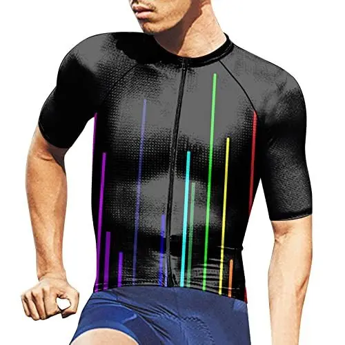 Produktbild: Herren Fahrradtrikot Radtrikot Kurzarm,Sommer Atmungsaktive Schnelltrocknen Leicht Fahrradbekleidung(Schwarz,XL)