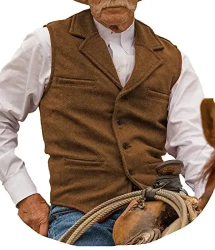 Produktbild: Herren Fischgrat Formale Hochzeitsweste Lässige Tweed-Kleiderwesten aus Wolle mit schmaler Passform(S, Braun)