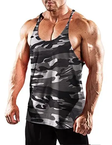 Produktbild: Herren Fitnessstudio Stringer Unterhemd Bodybuilding Trainieren Muskelshirt Baumwolle Schwarze Tarnfarbe XL