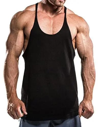 Produktbild: Herren Fitnessstudio Stringer Unterhemd Bodybuilding Trainieren Muskelshirt Baumwolle T1001 Schwarz L
