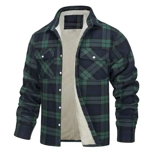 Produktbild: MMOOVV Herren Plüschjacke mit langärmeligem, kariertem locker sitzender Jacke Herrenbekleidung (Green, M)