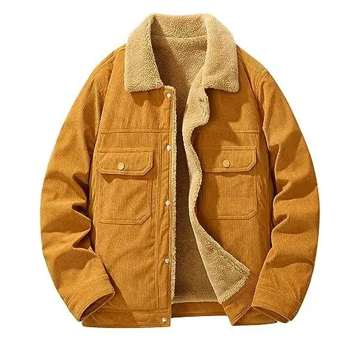 Produktbild: Herren Flanelljacke Fleecejacke Winterjacke Herbstjacke Revers Übergangsjacke Hemdjacke Warme Bequem Cord-Jacke Plüsch gefüttert Frühlingsjacke(Orange,XXL)
