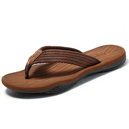 Produktbild: Herren Flip Flops Sandalen Bequeme Fußgewölbestütze Lässige Strandrutschen Schuhe,Braun,42