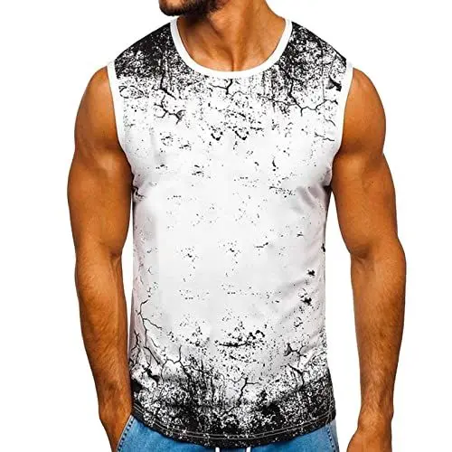 Produktbild: Herren Frühling Sommer Top Shirt Lässig Strand O Hals Bedruckt Ärmellos Tanks Tops Bluse Lose Tank Top Fitness Tank Top (M,Weiß)