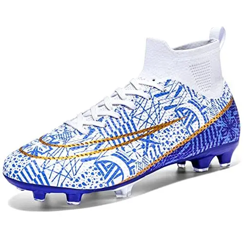Produktbild: Herren Fußballschuhe Professionelle High Top Spikes Jugend Kinder Training Fußballschuhe Fußballstiefel Sportschuhe Anti-Rutsch Trainers cd/White 35