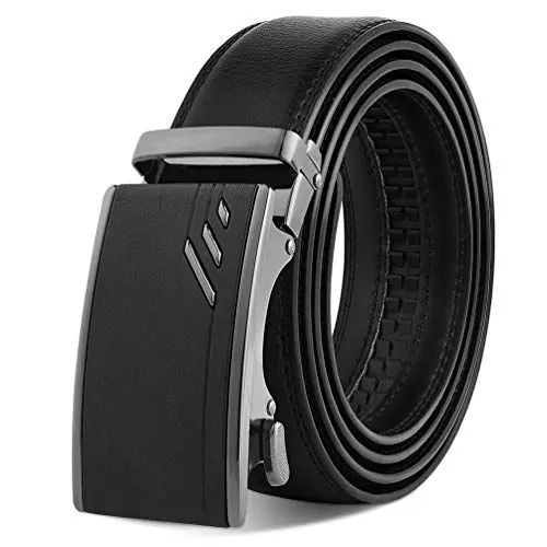 Produktbild: OOPOR Herrengürtel, Ratschengürtel aus Leder, Schwarz – Herrengürtel mit automatischer Schnalle, verstellbar, Freizeitgürtel für Herren, Jeans, Anzüge, Arbeit, Geschenk, 120 cm: Direkt geeignet für Ta