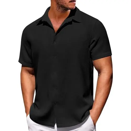 Produktbild: Herren Hemd Kurzarm Geschenke für Väter Blue Hawaiian Shirts for Men Mens Casual Button Down Shirt Short Sleeve Shirt Men Workout Shirt Herren Set Hemd Kurzarm Herren Mens Schwarz 6XL