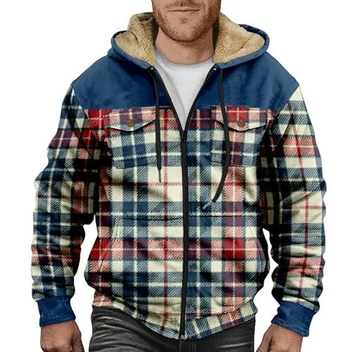 Produktbild: Herren Hemd Langarm Herren Weste mit Kapuze Hoodie Jacke Herren mit Kapuze Hemdjacke Herren Flanellhemd Herren Us Army Jacke Holzfällerhemd Gefüttert Herren Herren Jacke Blau 6Xl