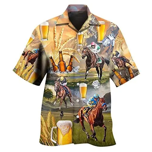Produktbild: Herren Hemd Männer Schwarz Blau Hemd Herren Lässig Sport Party Strand Lose Oktoberfest Bedrucktes Kurzarmhemd (Brown, L) Herren Hemd 7XL Deals of The Day Sale