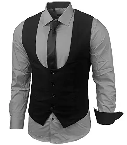 Produktbild: Herren Hemd Weste Krawatte Set Business Anzugweste Westen Slim Fit Smoking Frack Business Herrenanzug-Set Sakko B-101, Farbe:Grau, Größe:XXL