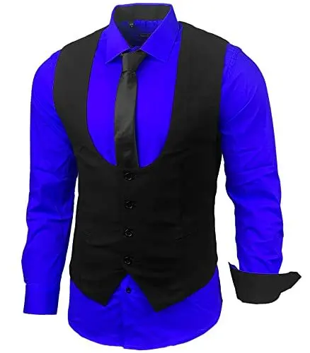 Produktbild: Herren Hemd Weste Krawatte Set Business Anzugweste Westen Slim Fit Smoking Frack Business Herrenanzug-Set Sakko B-101, Farbe:Sax, Größe:XXL
