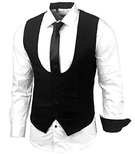 Produktbild: Herren Hemd Weste Krawatte Set Business Anzugweste Westen Slim Fit Smoking Frack Business Herrenanzug-Set Sakko B-101, Farbe:Weiss/Schwarz, Größe:S