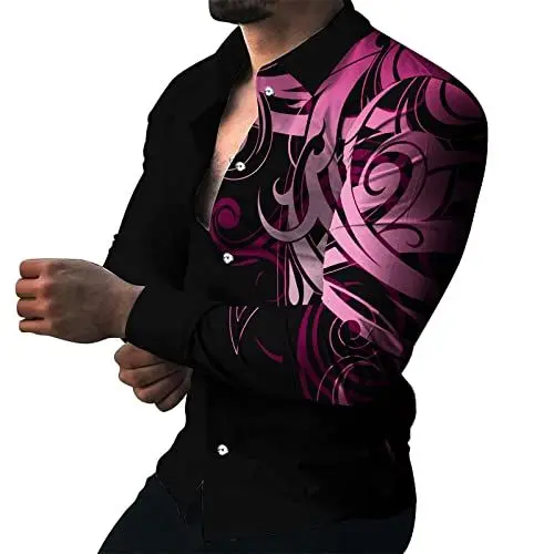 Produktbild: Herren Hemden, Herren Denim Shirt Langarmhemd,Freizeithemd Regular Businesshemd,Slim-Fit-Herrenhemden Batik Hemd männer rosa blau Herren seidenhemd männerpullover Langarm