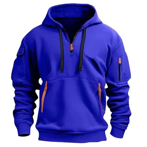Produktbild: Herren Hoodie Mit Reißverschluss Herren Kapuzenpullover Sweatshirt Mit Reißverschluss Jungen Und Herren Sweatshirts Multifunktionelle Tasche Sweatshirt Mit Kapuze Jogging Pullover Türkis Xxl