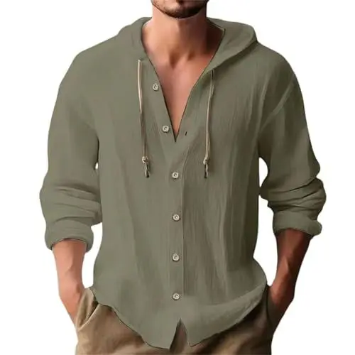 Produktbild: Herren Hoodie mit Reißverschluss Fischerhemd Weiß Sweatshirt Ohne Kapuze Jacke Hemden Oversize Rot Multi L